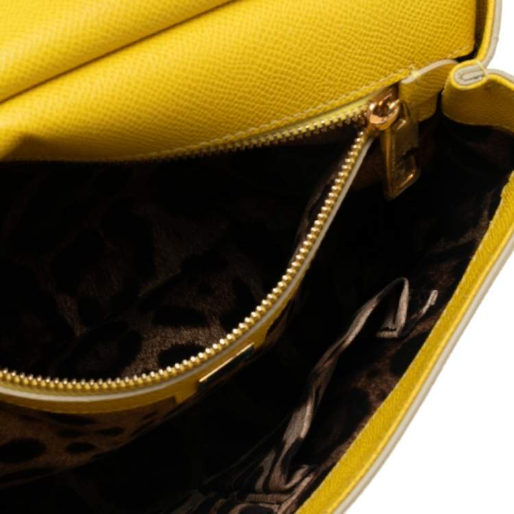 Pre Owned Dolce & Gabbana Yellow Dauphine Leather Miss Sicily Top Handle Bag