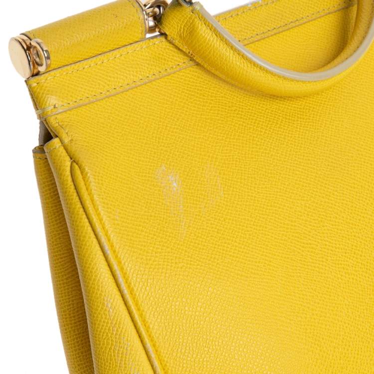 Pre Owned Dolce & Gabbana Yellow Dauphine Leather Miss Sicily Top Handle Bag