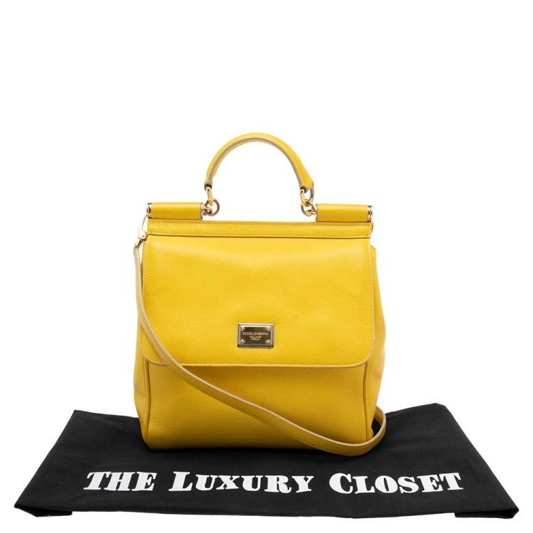 Pre Owned Dolce & Gabbana Yellow Dauphine Leather Miss Sicily Top Handle Bag