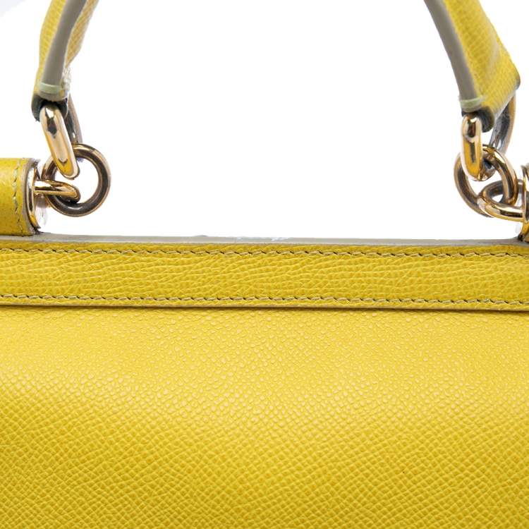 Pre Owned Dolce & Gabbana Yellow Dauphine Leather Miss Sicily Top Handle Bag