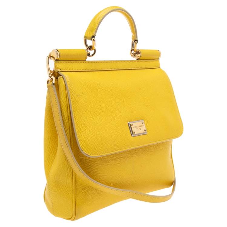 Pre Owned Dolce & Gabbana Yellow Dauphine Leather Miss Sicily Top Handle Bag