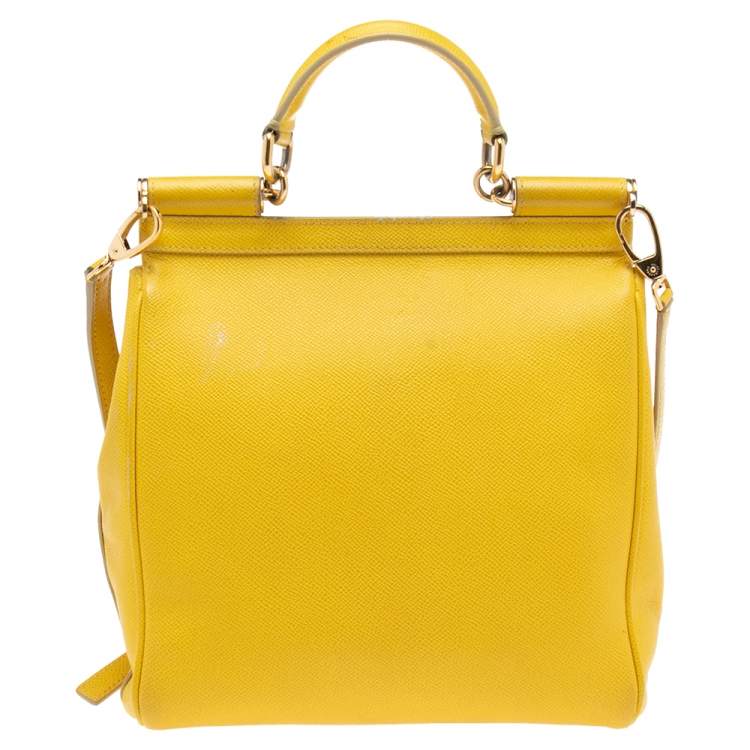 Pre Owned Dolce & Gabbana Yellow Dauphine Leather Miss Sicily Top Handle Bag