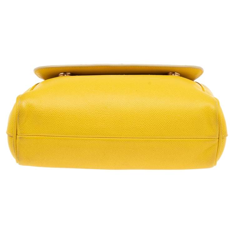 Pre Owned Dolce & Gabbana Yellow Dauphine Leather Miss Sicily Top Handle Bag