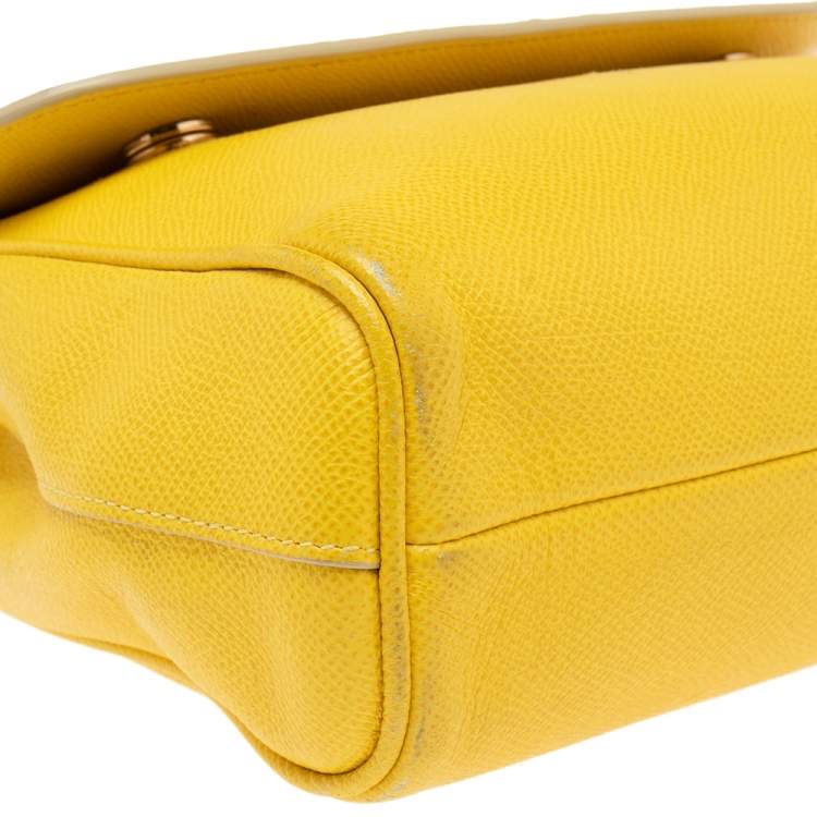 Pre Owned Dolce & Gabbana Yellow Dauphine Leather Miss Sicily Top Handle Bag