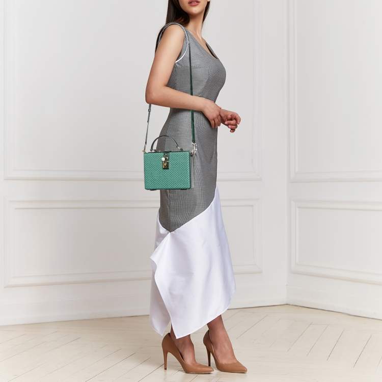 Pre Owned Dolce & Gabbana Green Python and Raffia Padlock Box Bag
