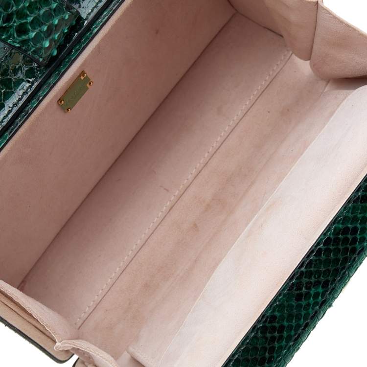 Pre Owned Dolce & Gabbana Green Python and Raffia Padlock Box Bag