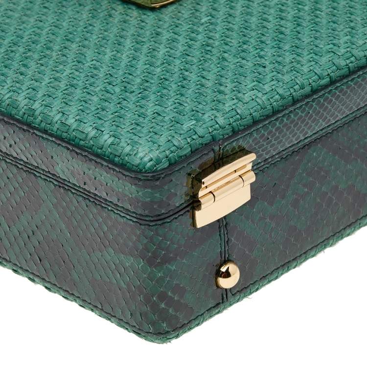 Pre Owned Dolce & Gabbana Green Python and Raffia Padlock Box Bag