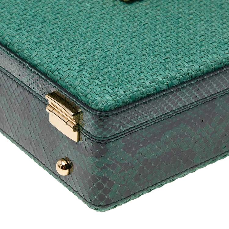 Pre Owned Dolce & Gabbana Green Python and Raffia Padlock Box Bag