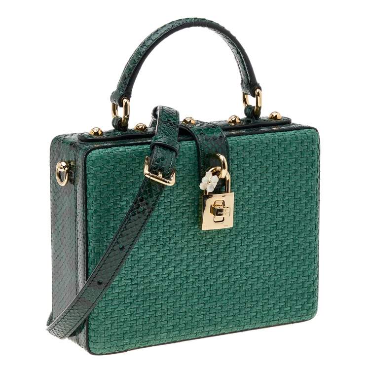 Pre Owned Dolce & Gabbana Green Python and Raffia Padlock Box Bag
