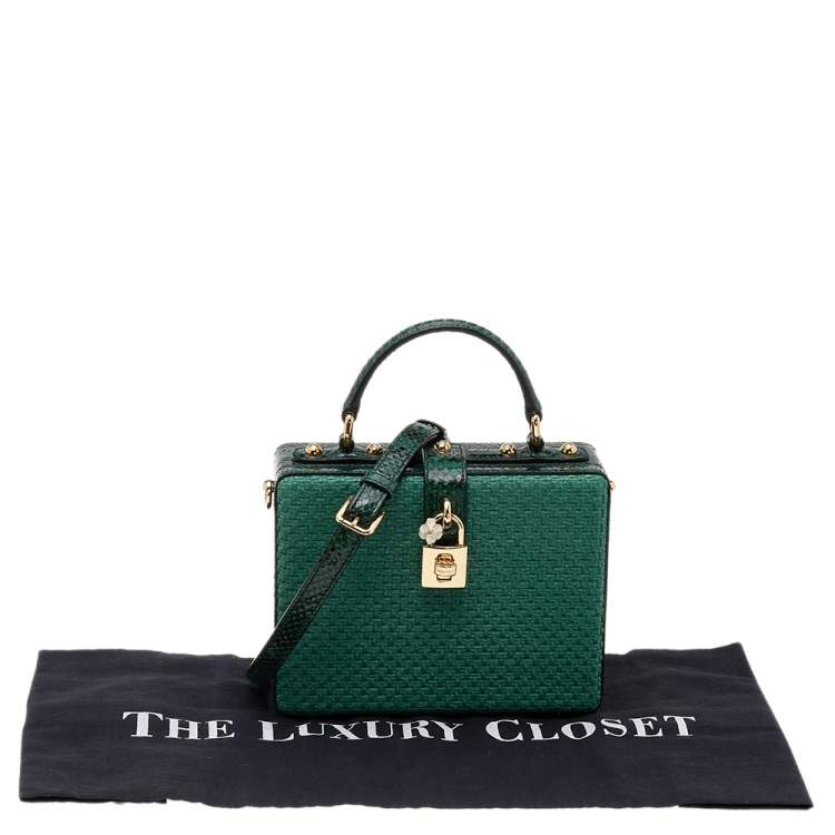 Pre Owned Dolce & Gabbana Green Python and Raffia Padlock Box Bag