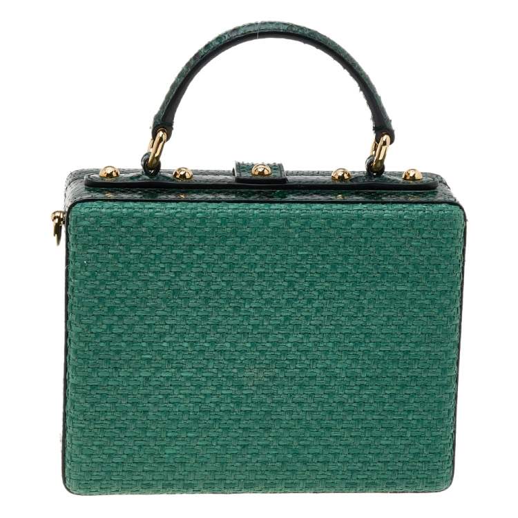 Pre Owned Dolce & Gabbana Green Python and Raffia Padlock Box Bag