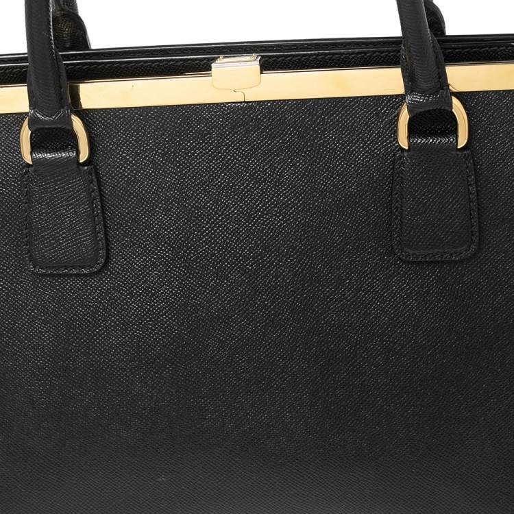 Pre Owned Dolce & Gabbana Black Dauphine Leather Frame Tote