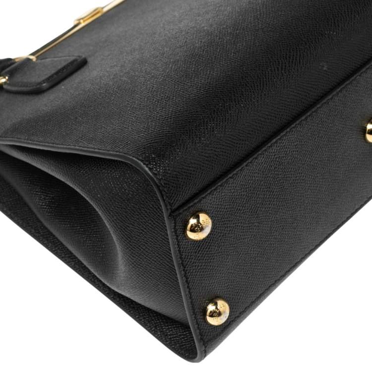 Pre Owned Dolce & Gabbana Black Dauphine Leather Frame Tote
