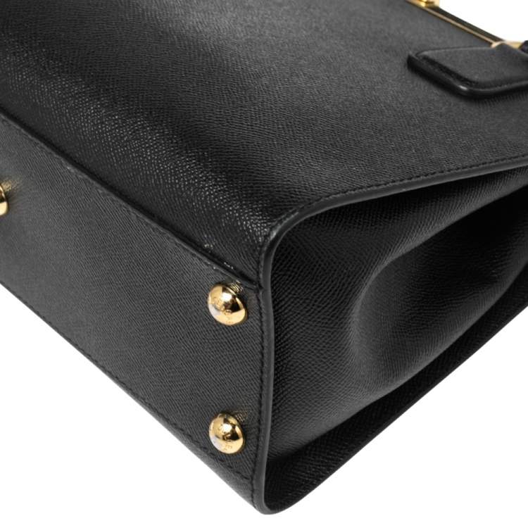 Pre Owned Dolce & Gabbana Black Dauphine Leather Frame Tote