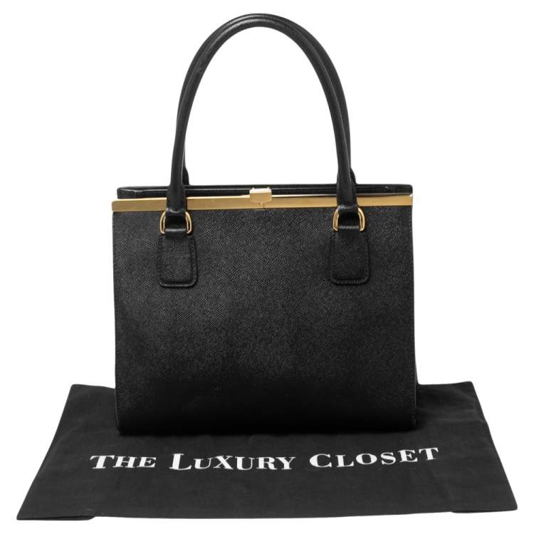 Pre Owned Dolce & Gabbana Black Dauphine Leather Frame Tote