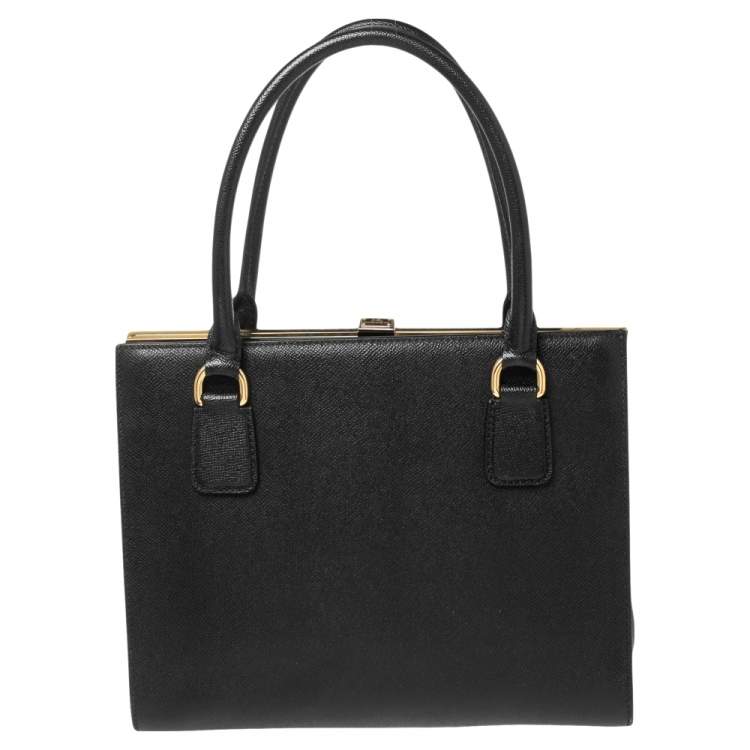 Pre Owned Dolce & Gabbana Black Dauphine Leather Frame Tote