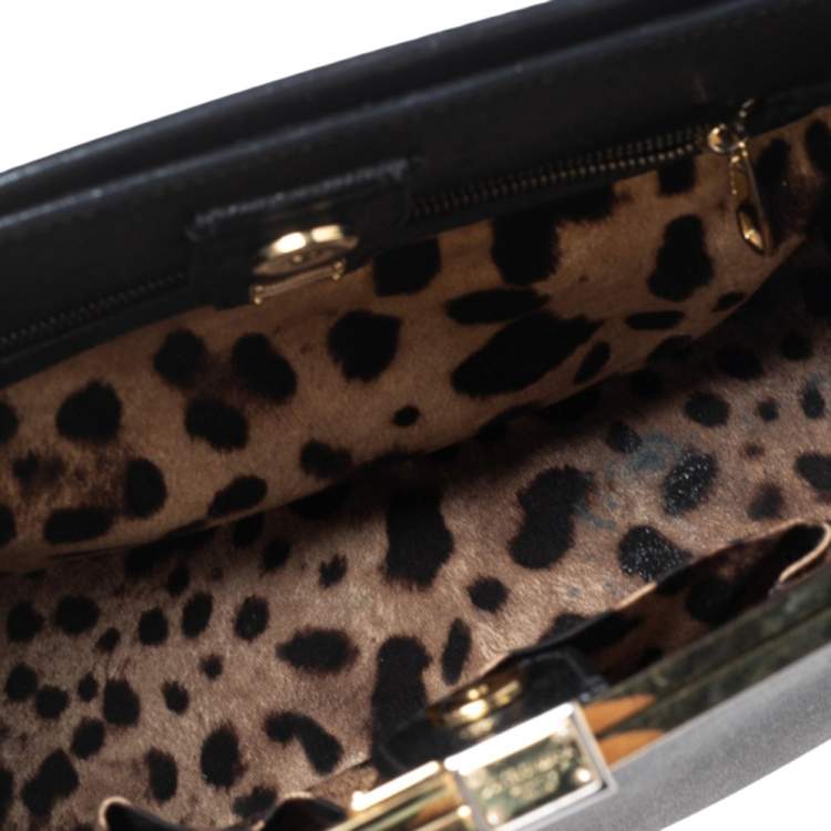Pre Owned Dolce & Gabbana Black Dauphine Leather Frame Tote