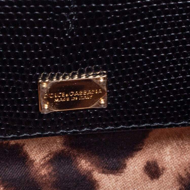 Pre Owned Dolce & Gabbana Black Lizard Embossed Leather Medium Miss Monica Shoulder Bag