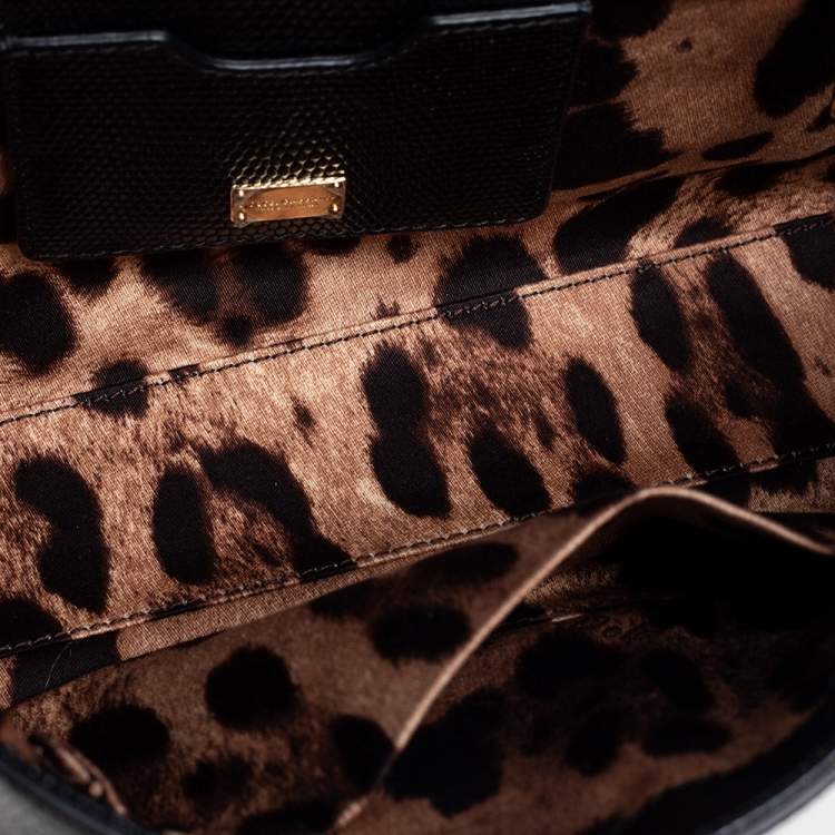 Pre Owned Dolce & Gabbana Black Lizard Embossed Leather Medium Miss Monica Shoulder Bag