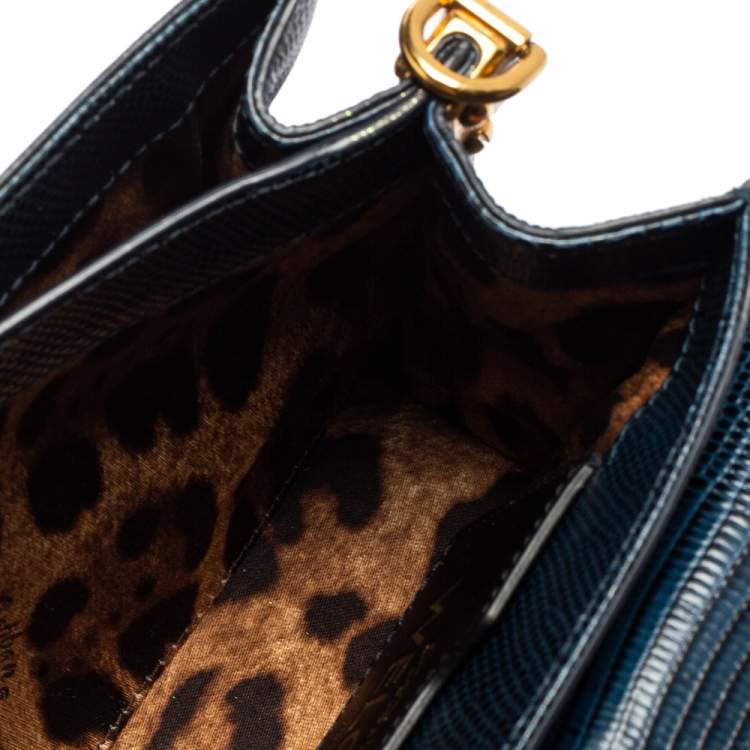 Pre Owned Dolce & Gabbana Teal/Black Lizard Embossed Leather Mini Welcome Top Handle Bag