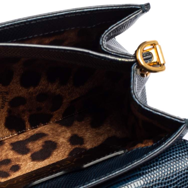 Pre Owned Dolce & Gabbana Teal/Black Lizard Embossed Leather Mini Welcome Top Handle Bag