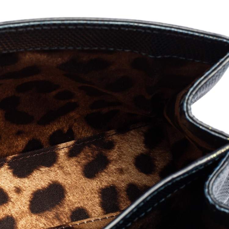 Pre Owned Dolce & Gabbana Teal/Black Lizard Embossed Leather Mini Welcome Top Handle Bag