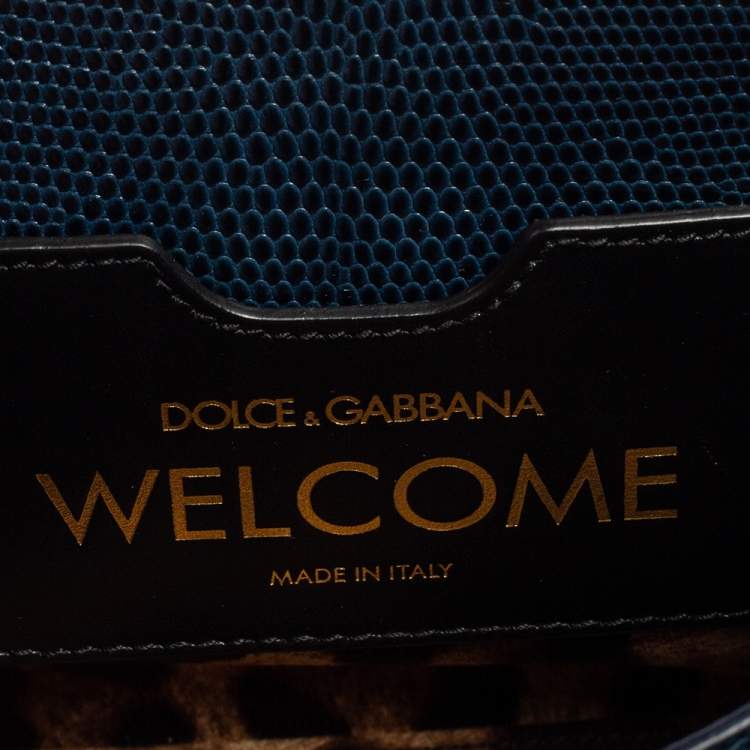 Pre Owned Dolce & Gabbana Teal/Black Lizard Embossed Leather Mini Welcome Top Handle Bag