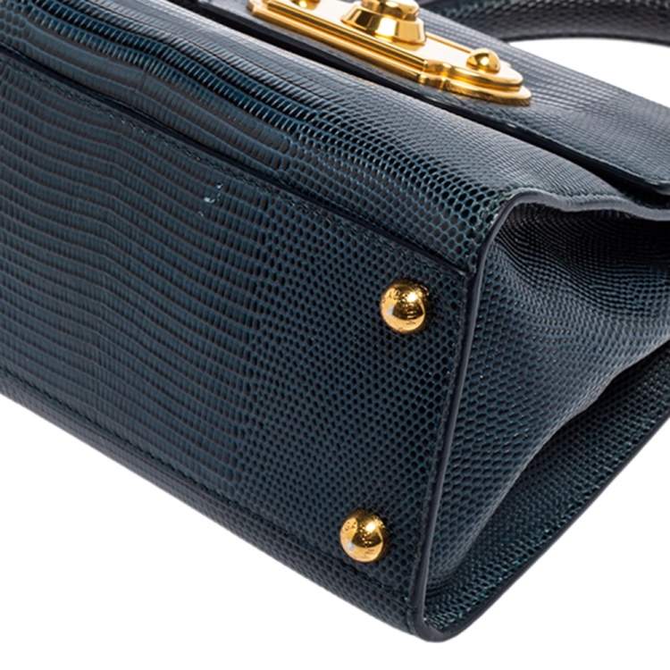Pre Owned Dolce & Gabbana Teal/Black Lizard Embossed Leather Mini Welcome Top Handle Bag