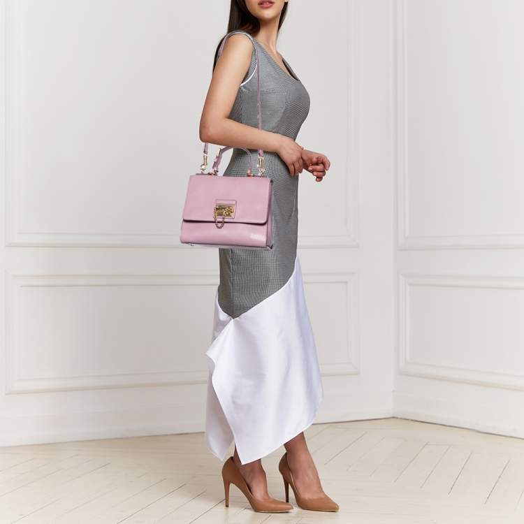 Pre Owned Dolce & Gabbana Pink Lizard Embossed Leather Medium Miss Monica Top Handle Bag