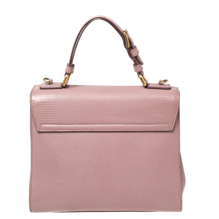 Pre Owned Dolce & Gabbana Pink Lizard Embossed Leather Medium Miss Monica Top Handle Bag