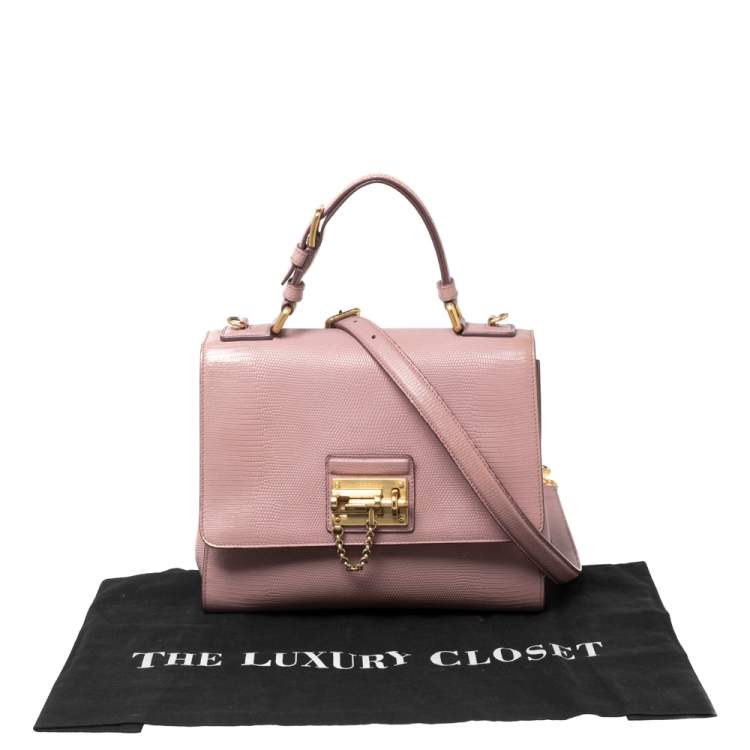 Pre Owned Dolce & Gabbana Pink Lizard Embossed Leather Medium Miss Monica Top Handle Bag