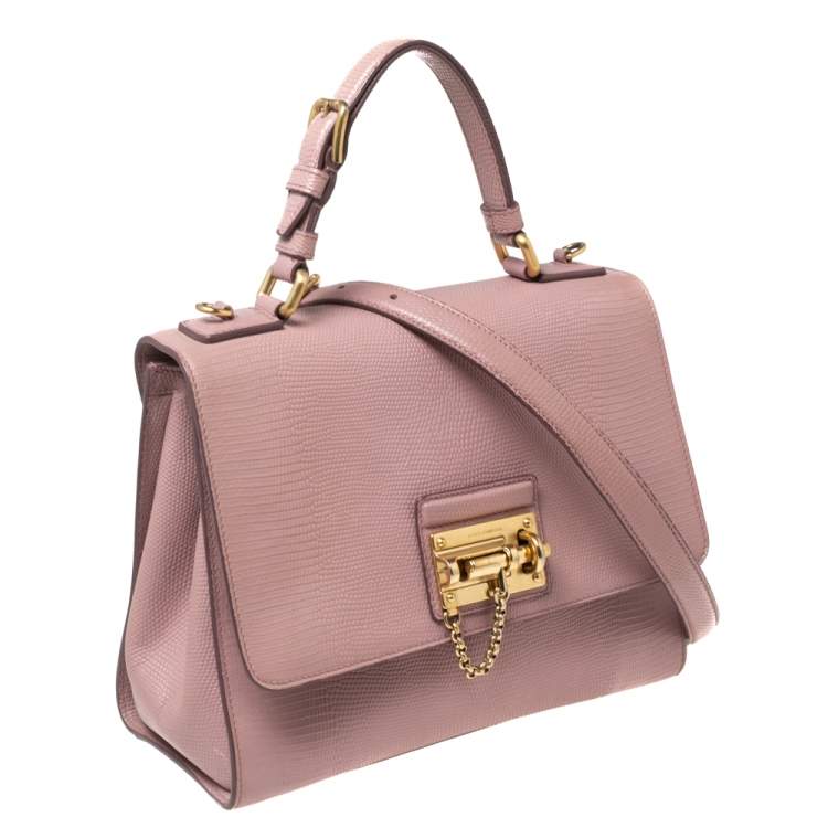 Pre Owned Dolce & Gabbana Pink Lizard Embossed Leather Medium Miss Monica Top Handle Bag