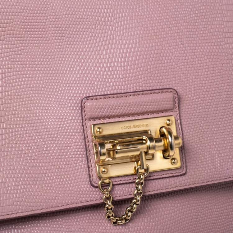 Pre Owned Dolce & Gabbana Pink Lizard Embossed Leather Medium Miss Monica Top Handle Bag