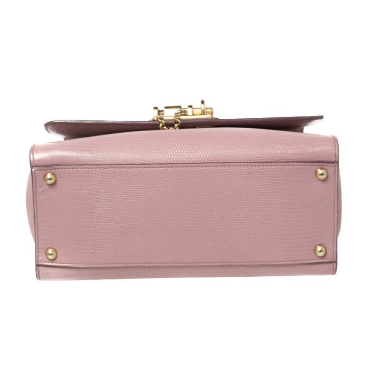 Pre Owned Dolce & Gabbana Pink Lizard Embossed Leather Medium Miss Monica Top Handle Bag