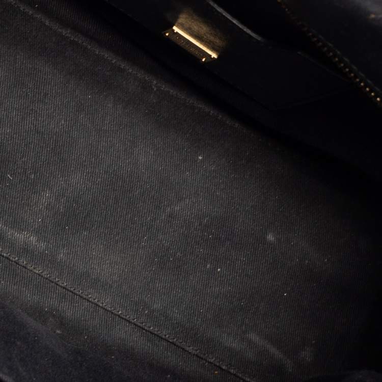Pre Owned Dolce & Gabbana Black/Beige Leopard Print Coated Canvas and Leather Medium Sicily Top Handle Bag