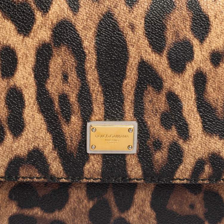 Pre Owned Dolce & Gabbana Black/Beige Leopard Print Coated Canvas and Leather Medium Sicily Top Handle Bag