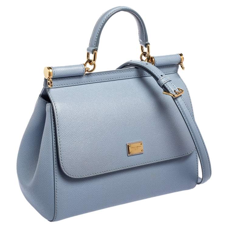 Pre Owned Dolce & Gabbana Blue Leather Medium Miss Sicily Top Handle Bag