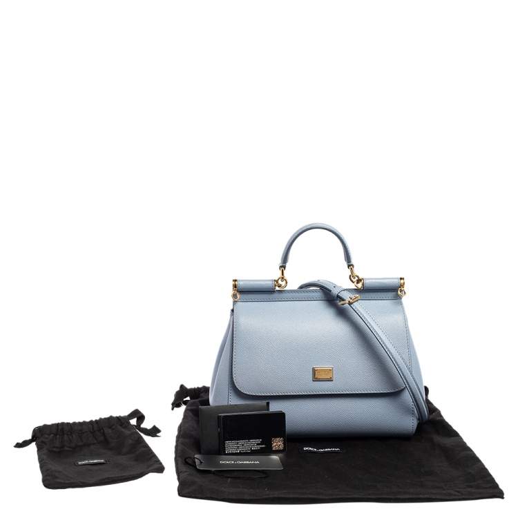 Pre Owned Dolce & Gabbana Blue Leather Medium Miss Sicily Top Handle Bag