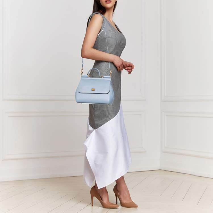 Pre Owned Dolce & Gabbana Blue Leather Medium Miss Sicily Top Handle Bag