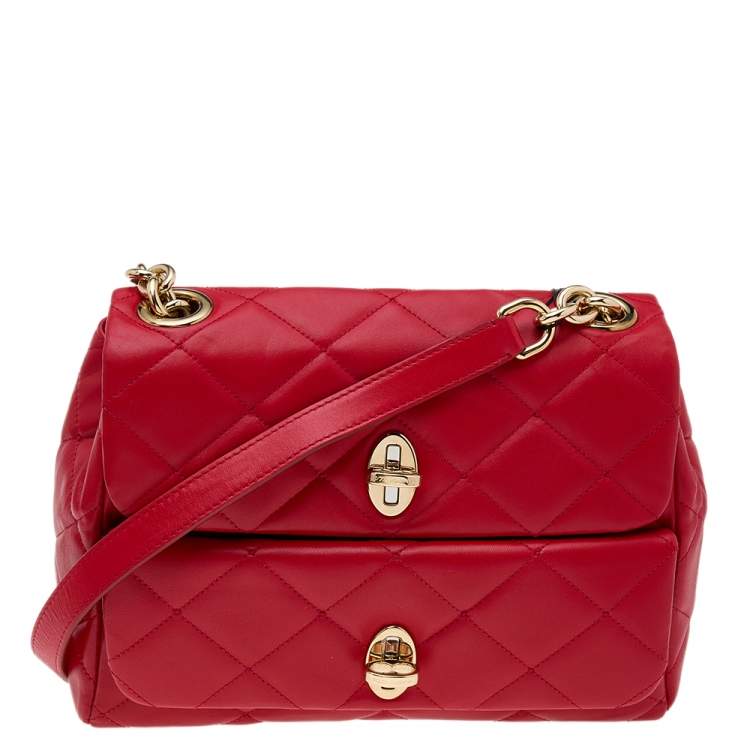 Pre Owned Dolce & Gabbana Red Quilted Leather Shoulder Bag
