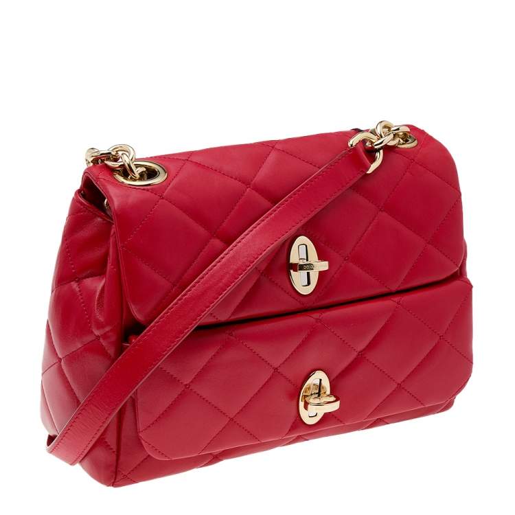Pre Owned Dolce & Gabbana Red Quilted Leather Shoulder Bag
