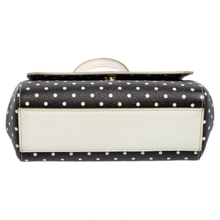Pre Owned Dolce & Gabbana Black/White Polka Dots Leather Small Miss Sicily Top Handle Bag