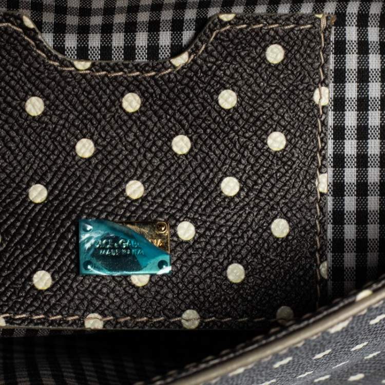Pre Owned Dolce & Gabbana Black/White Polka Dots Leather Small Miss Sicily Top Handle Bag