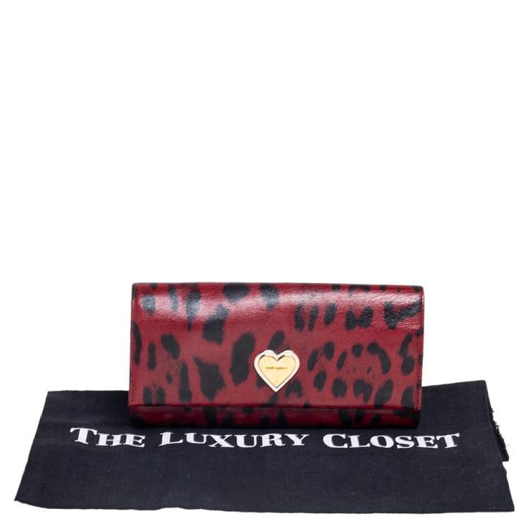 Pre Owned Dolce & Gabbana Burgundy/Black Leopard Print Leather Continental Wallet
