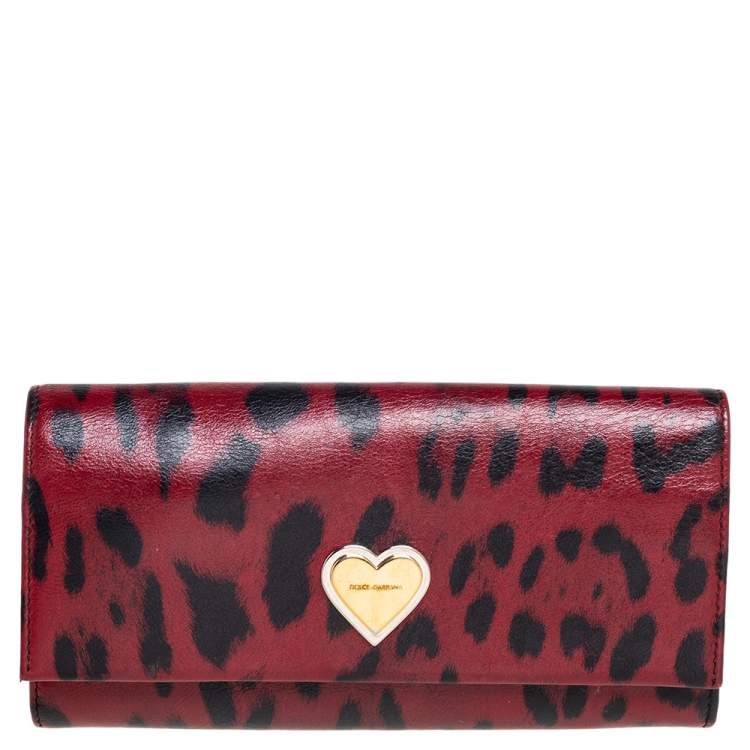 Pre Owned Dolce & Gabbana Burgundy/Black Leopard Print Leather Continental Wallet