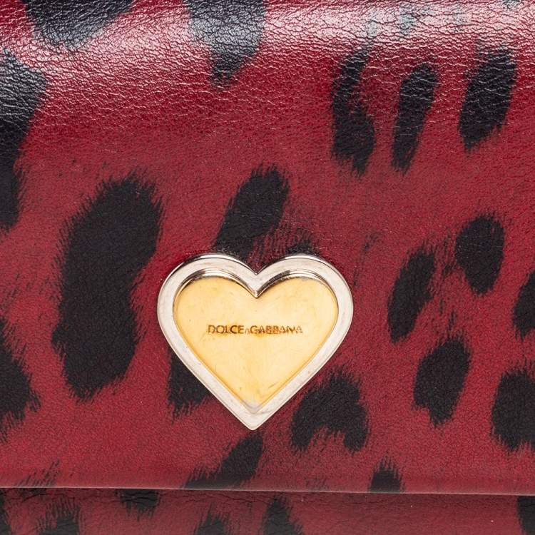 Pre Owned Dolce & Gabbana Burgundy/Black Leopard Print Leather Continental Wallet