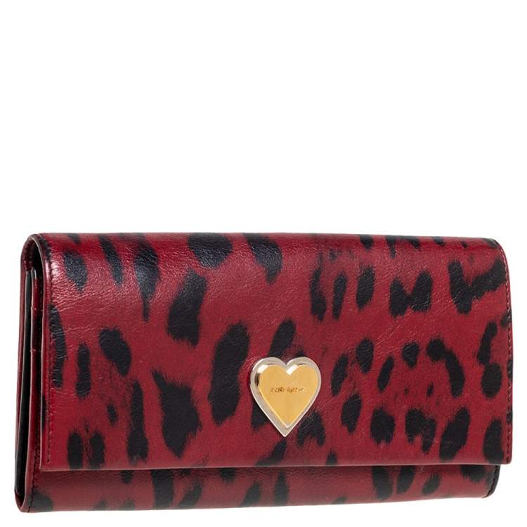 Pre Owned Dolce & Gabbana Burgundy/Black Leopard Print Leather Continental Wallet