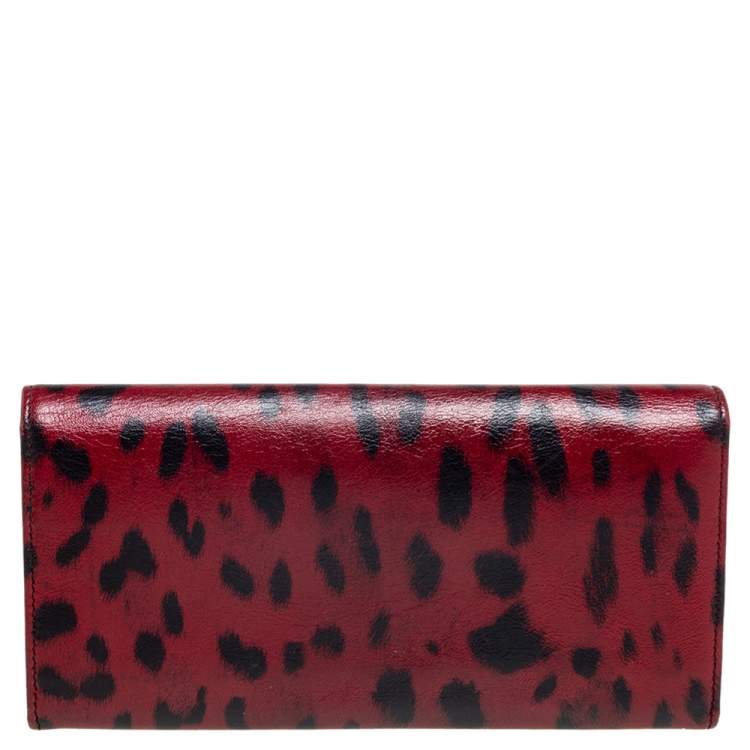 Pre Owned Dolce & Gabbana Burgundy/Black Leopard Print Leather Continental Wallet