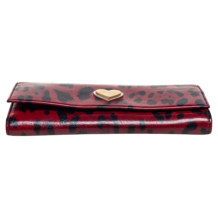 Pre Owned Dolce & Gabbana Burgundy/Black Leopard Print Leather Continental Wallet