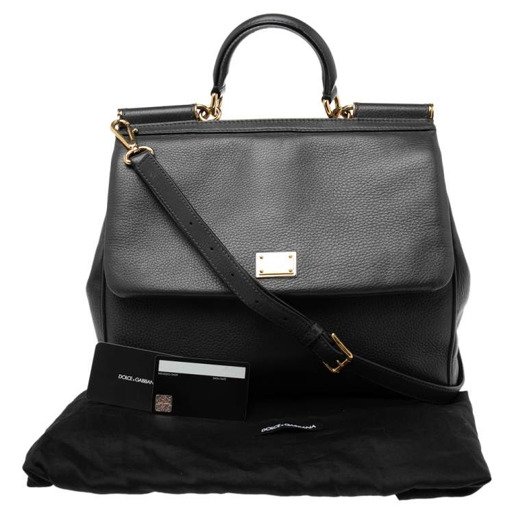 Pre Owned Dolce & Gabbana Grey Leather Large Miss Sicily Top Handle Bag